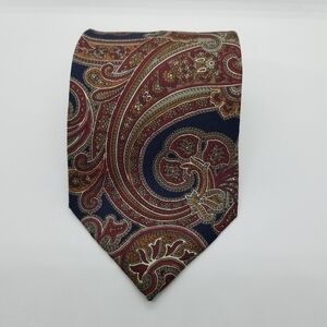 Morgan Hart vintage paisley tie red blue 4 in wide 59 in long